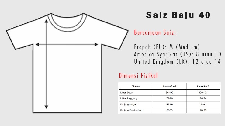 Saiz Baju 40 Bersamaan Saiz Apa